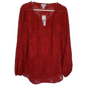 Liz Claiborne Women’s Size XXLT Red Keyhole Neck Long Sleeve Blouse New